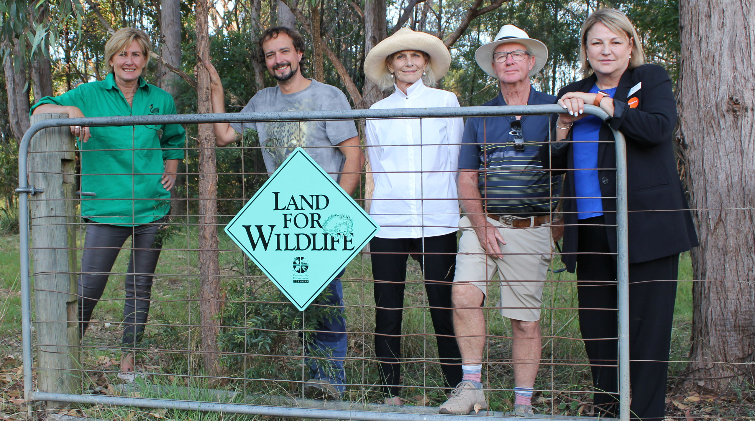 Mulgoa Valley Landcare Group president Lisa Harrold, local landowners Henry Cook, Kerry Spurrett and Scott Bailey, and Penrith Mayor Tricia Hitchen at the Land for Wildlife launch.