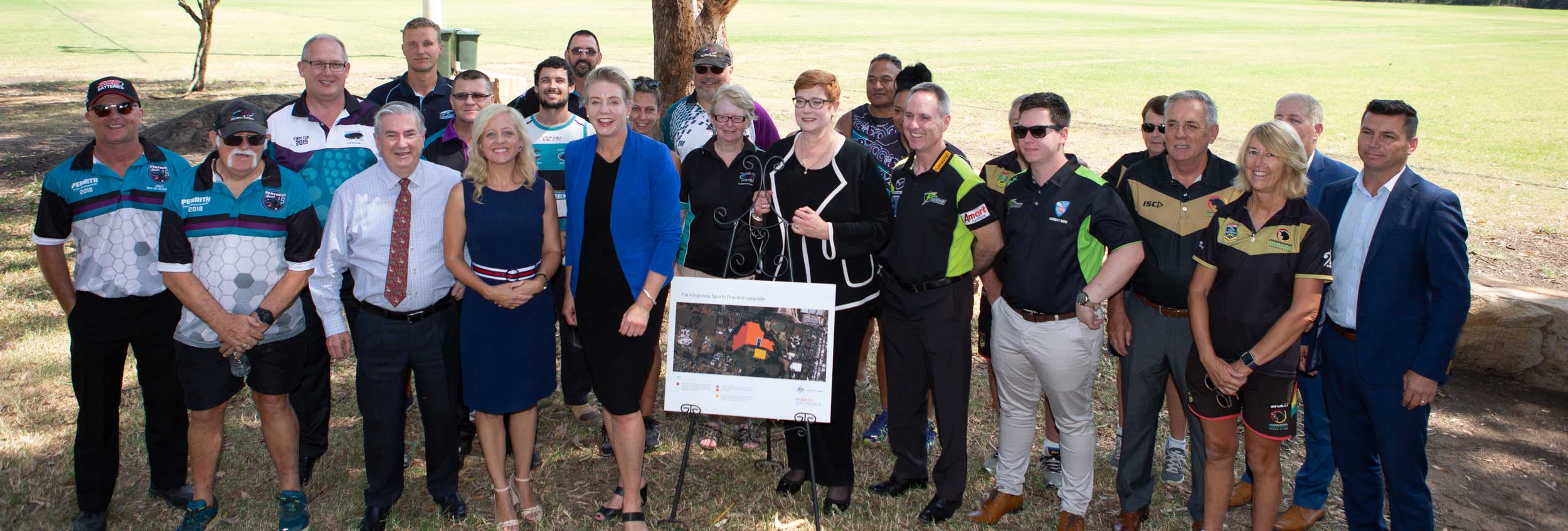 Penrith Mayor Ross Fowler OAM joined Federal Ministers, Senator the Hon. Bridget McKenzie and Senator the Hon. Marise Payne with local sporting groups (Cricket, Oztag and Touch Football) at The Kingsway for the announcement of upgrades to the lights and playing surface.