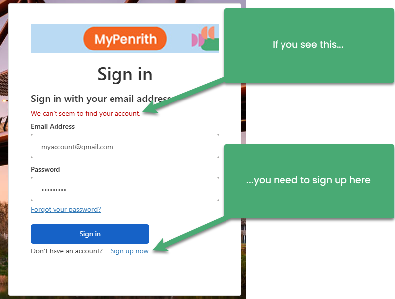 Screenshot showing where the customer needs to sign in