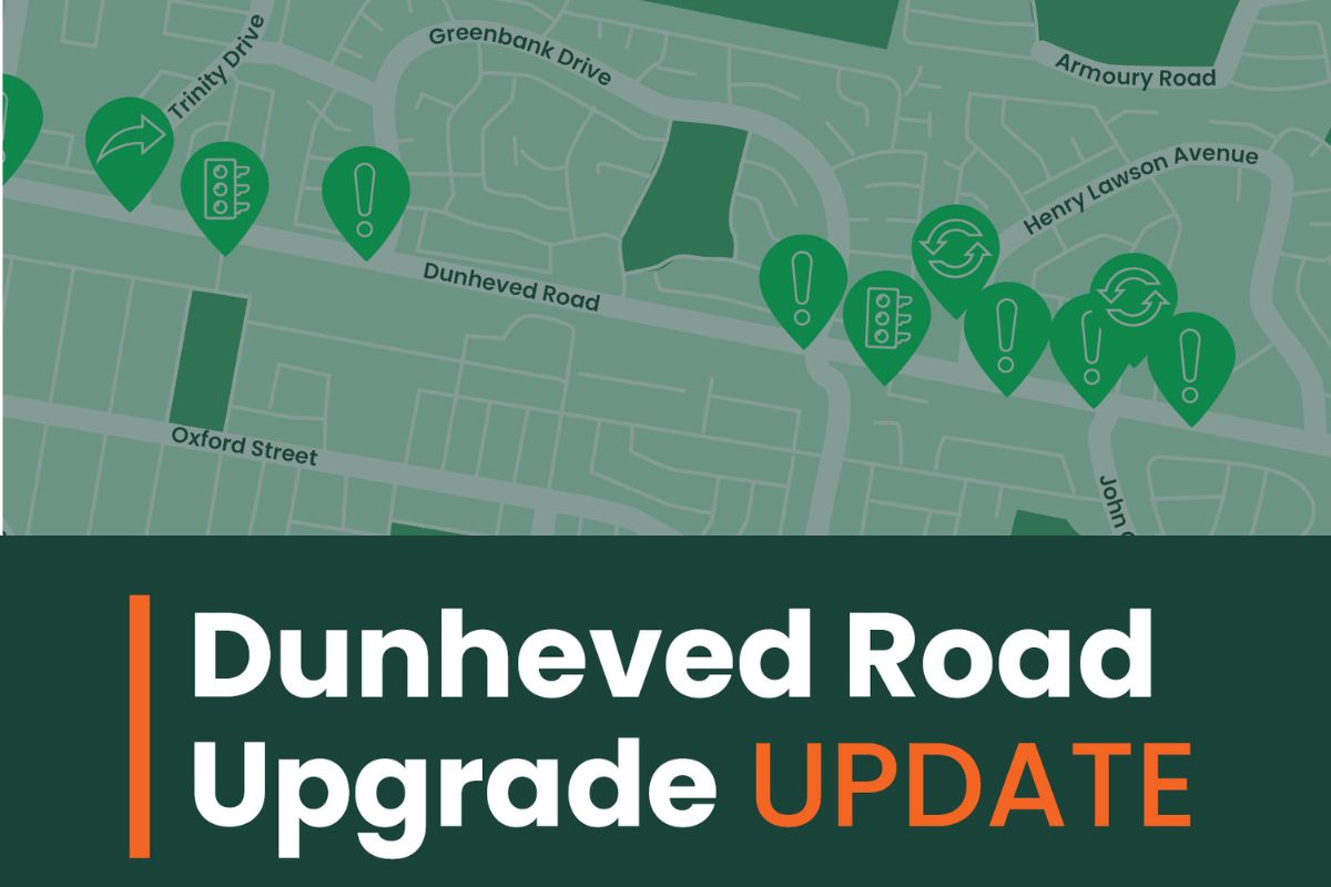 text on screen dunheved road upgrade update