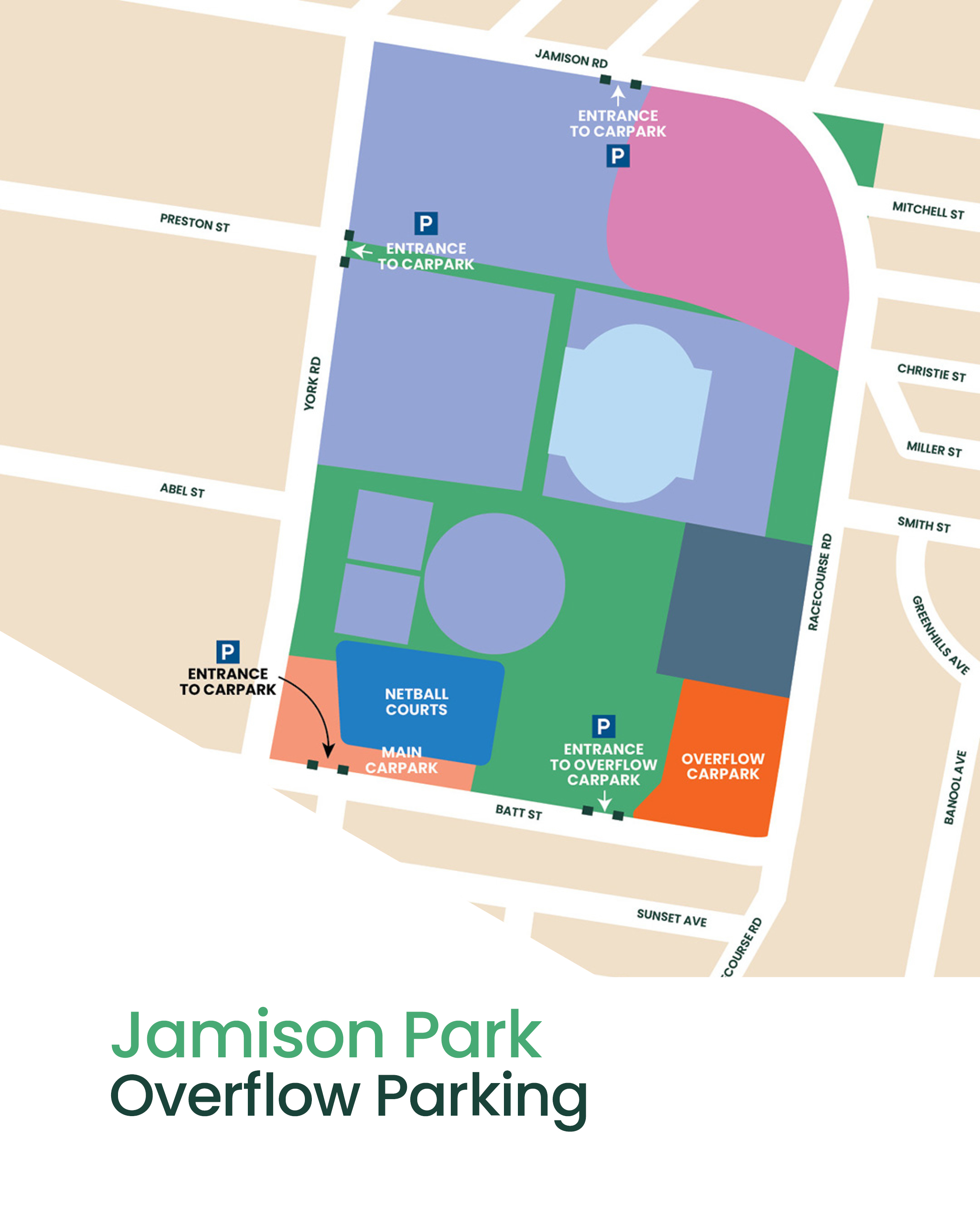 A graphic representation of the overflow parking at Jamison Park.